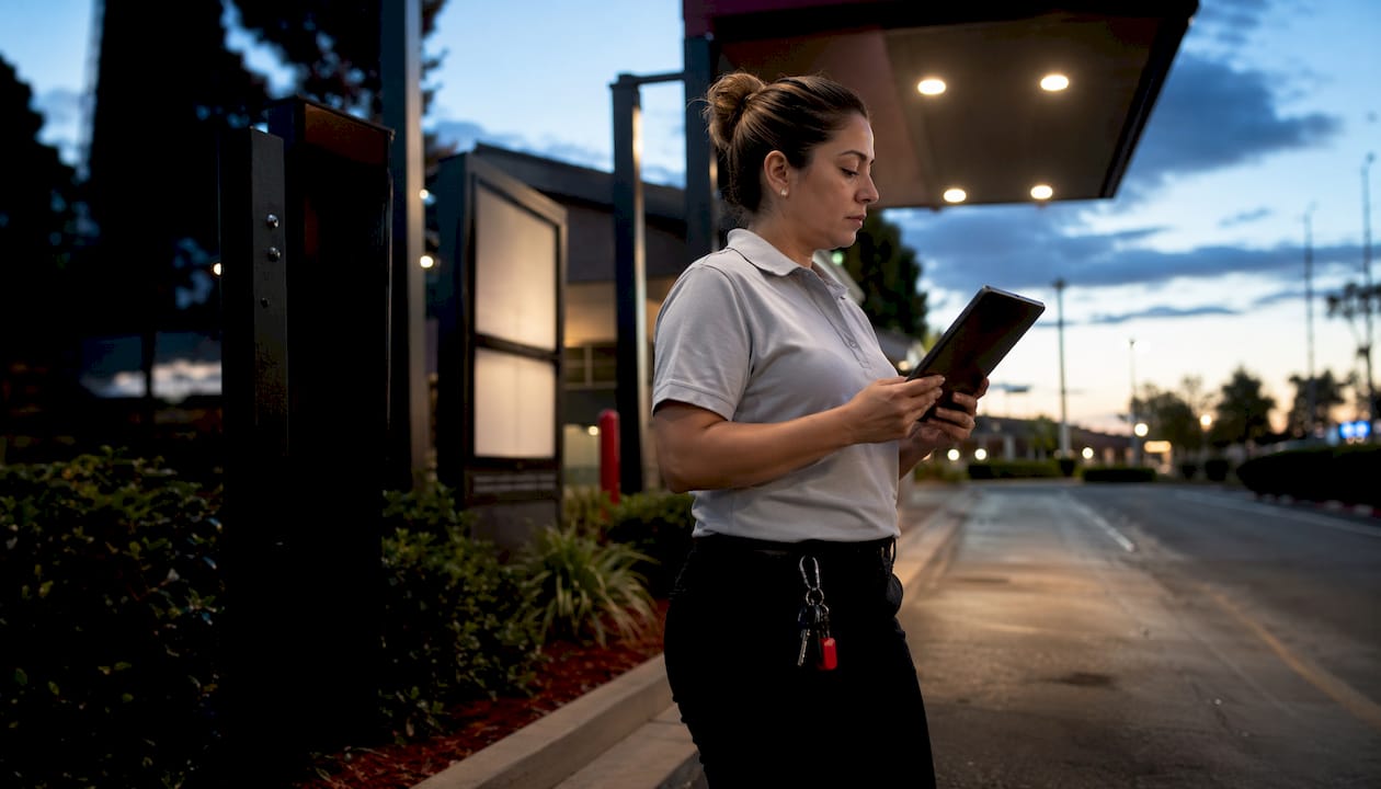 Operations manager monitoring drive-thru AI system