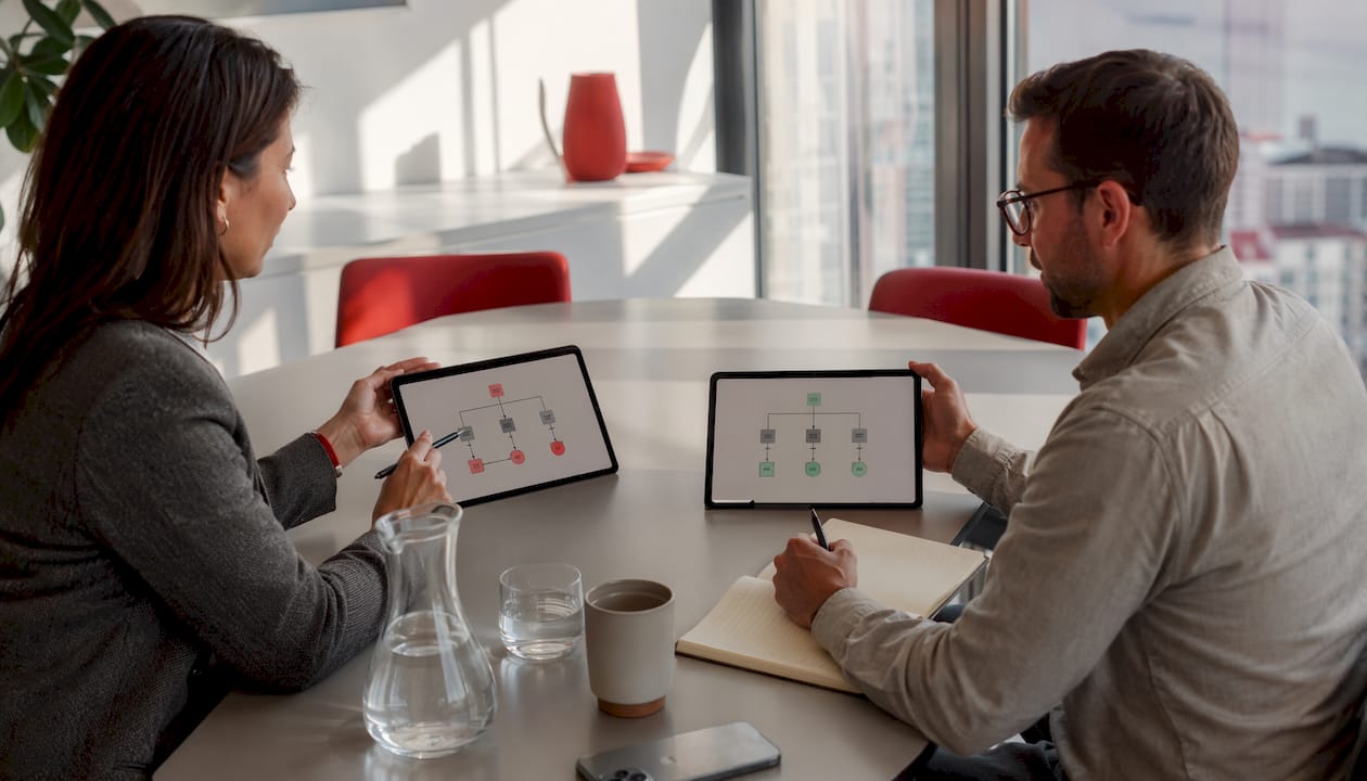 Hands analyzing DoorDash and Uber Eats business models