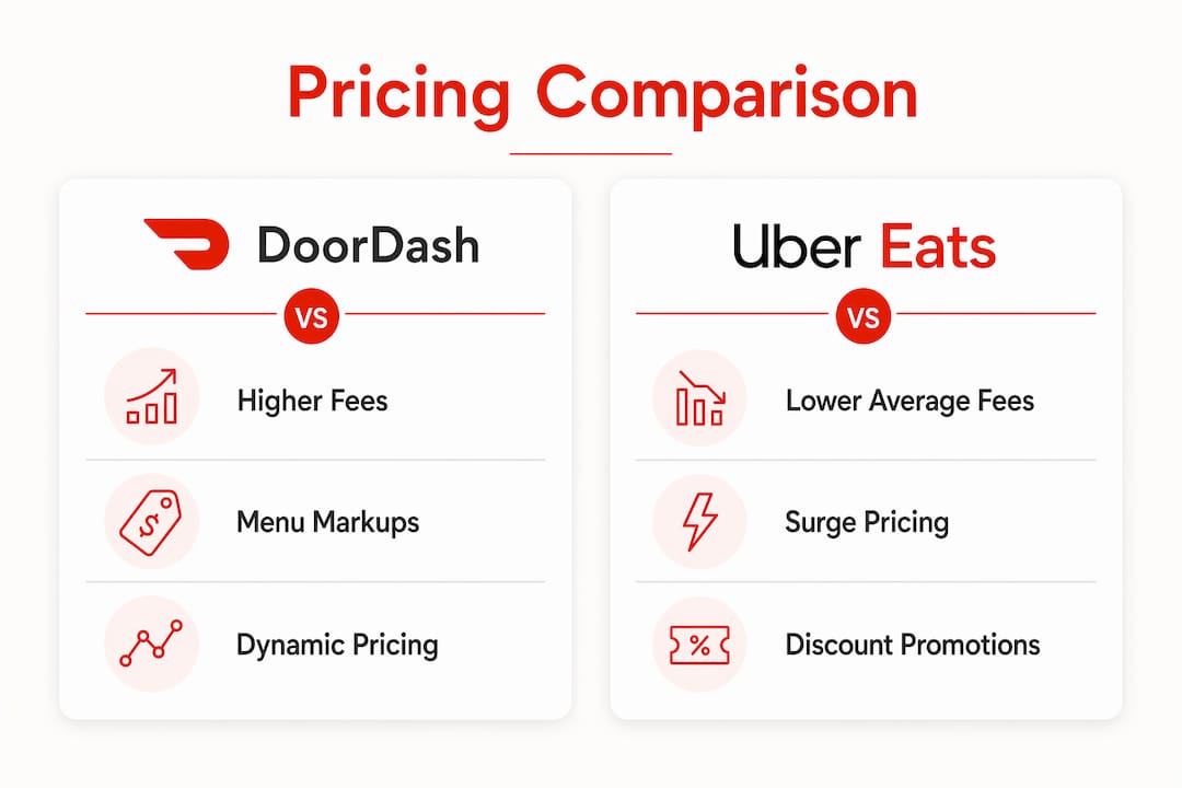 Infographic comparing DoorDash and Uber Eats pricing