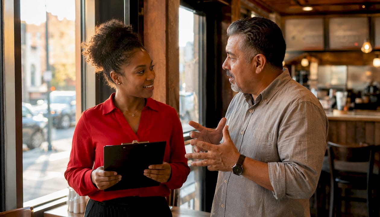 Managers discussing staff turnover costs