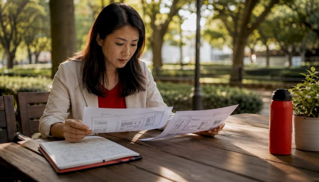 Investor comparing POS system documents at desk
