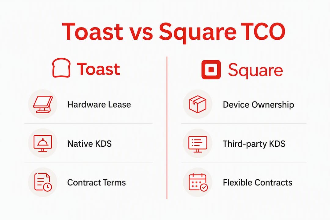 Infographic comparing Toast and Square total cost of ownership