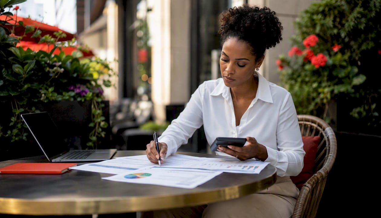 Financial analyst reviewing franchise cost spreadsheets