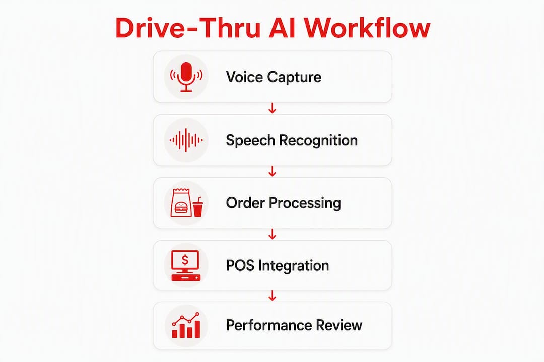 Infographic showing drive-thru AI process steps