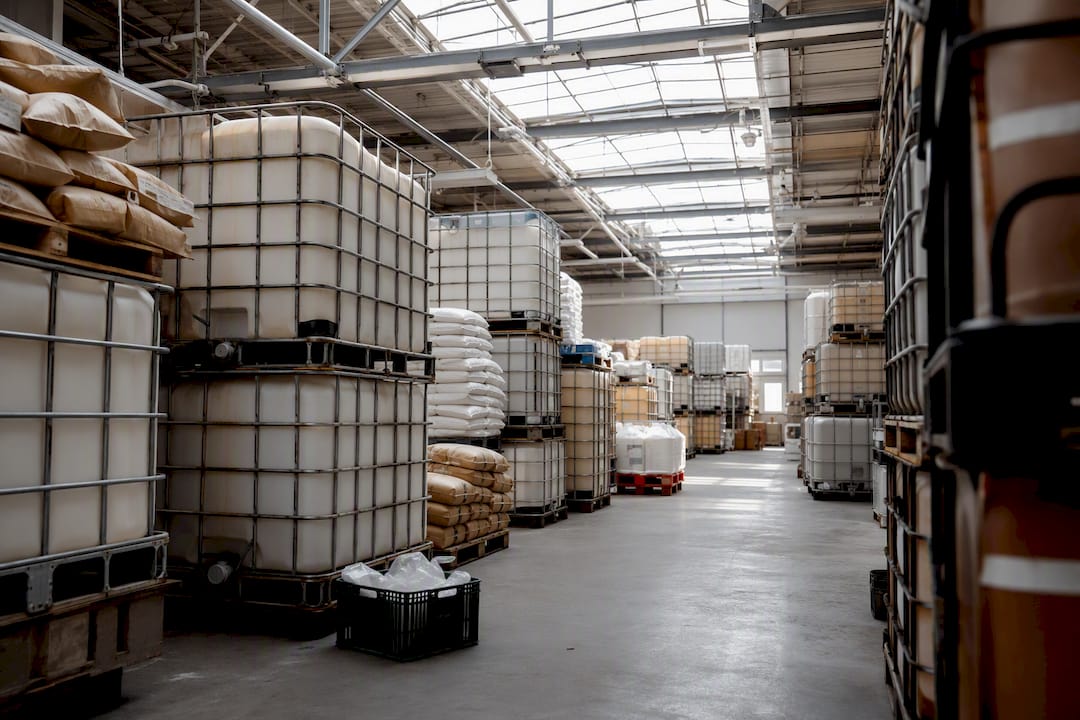 Bulk commodity containers in restaurant supply warehouse