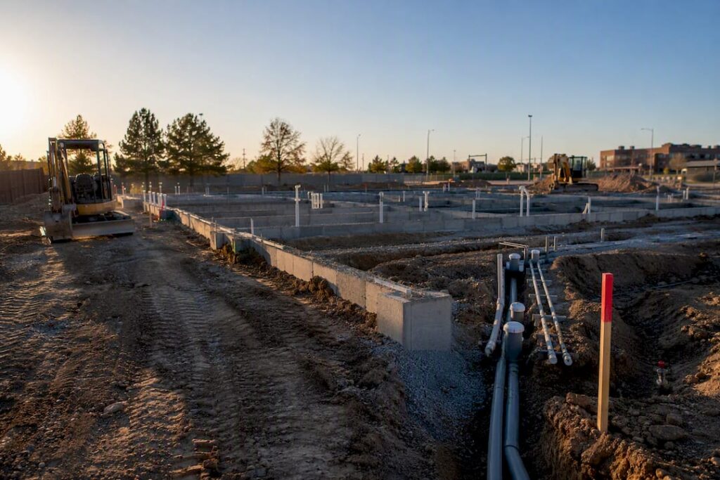 Urban restaurant construction site and foundation work
