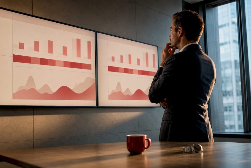 Analyst comparing quarterly stock dashboards