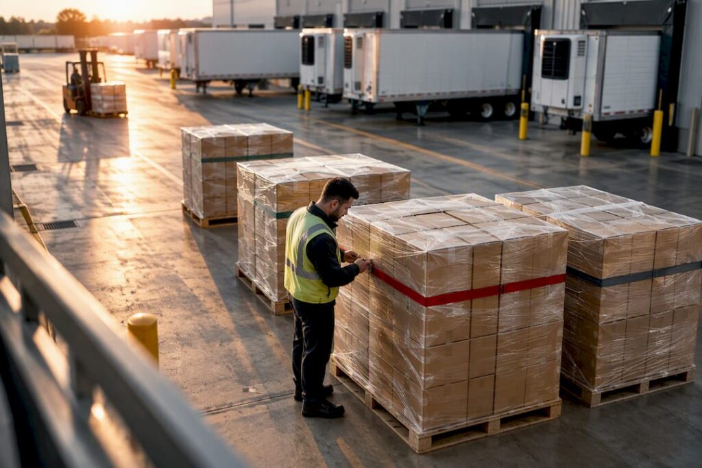 Ingredient pallets staged at distribution dock