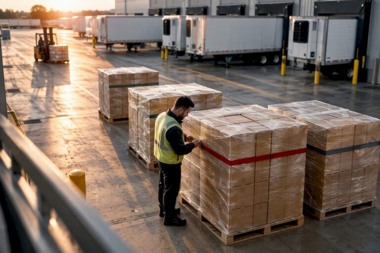 Ingredient pallets staged at distribution dock